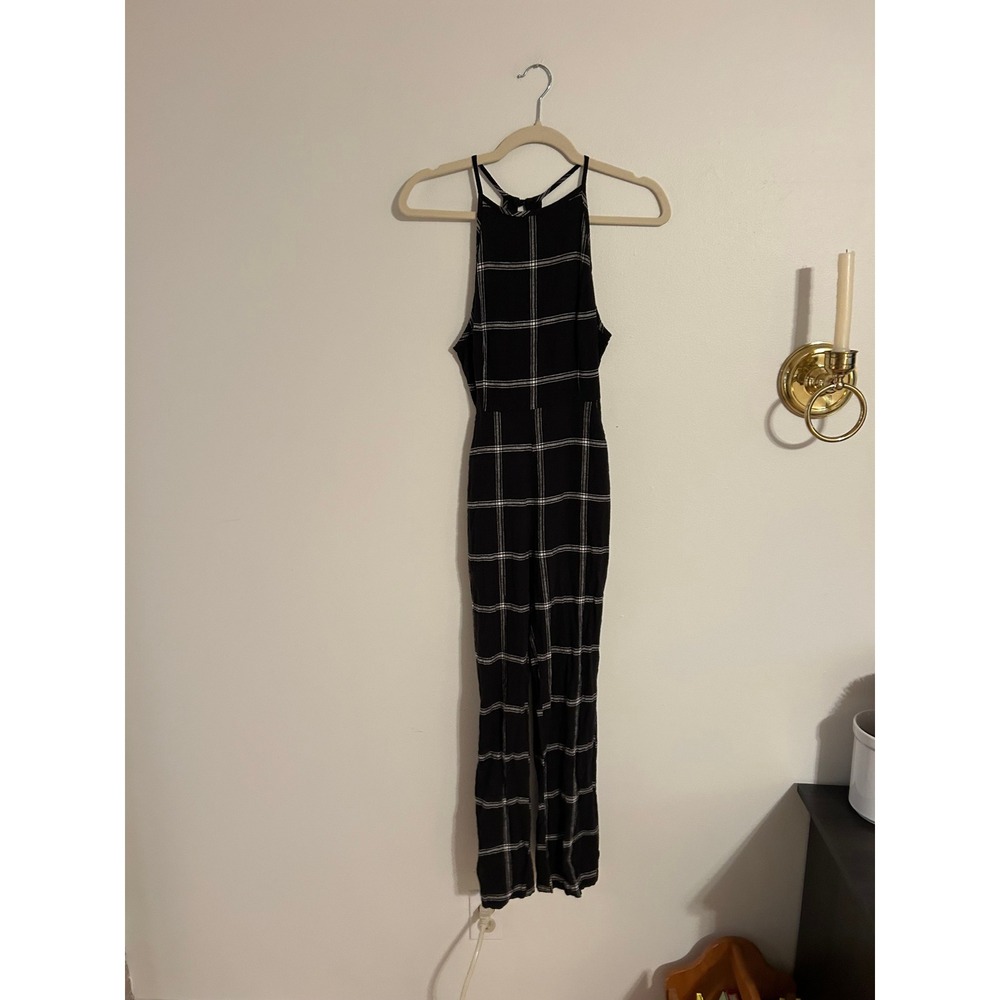 Urban Outfitters Black White Grid Plaid Halter Backless‎ Jumpsuit Women's Size 0 - Picture 2 of 3